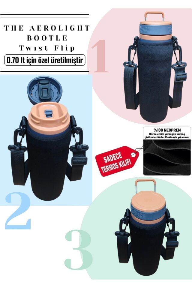 The aerolight twinst Flip 0.70 lt Neopren Termos Kılıfı Ve Omuz Askısı