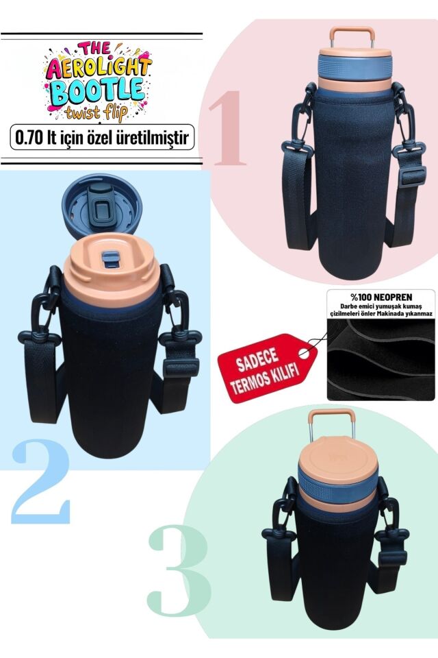 The aerolight twinst Flip 0.70 lt Neopren Termos Kılıfı Ve Omuz Askısı