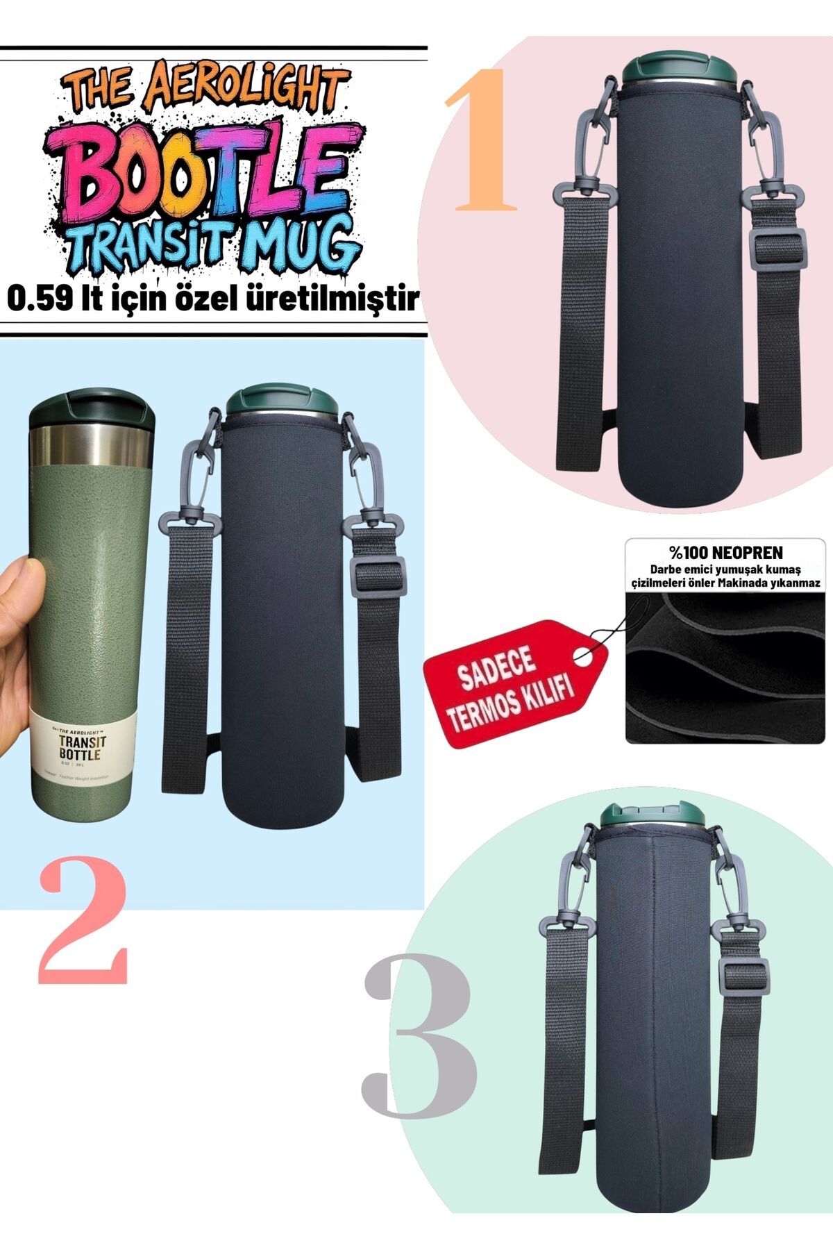 0.59 lt aerolight Transit mug neopren termos kılıfı ve Omuz Askısı