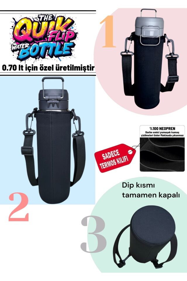0.70 Lt Quick Flip Neopren Termos Kılıfı Ve Omuz Askısı