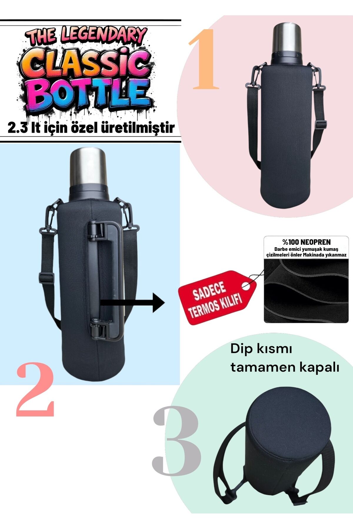2.3 LT ile uyumlu neopren termos kılıfı ve Omuz Askısı