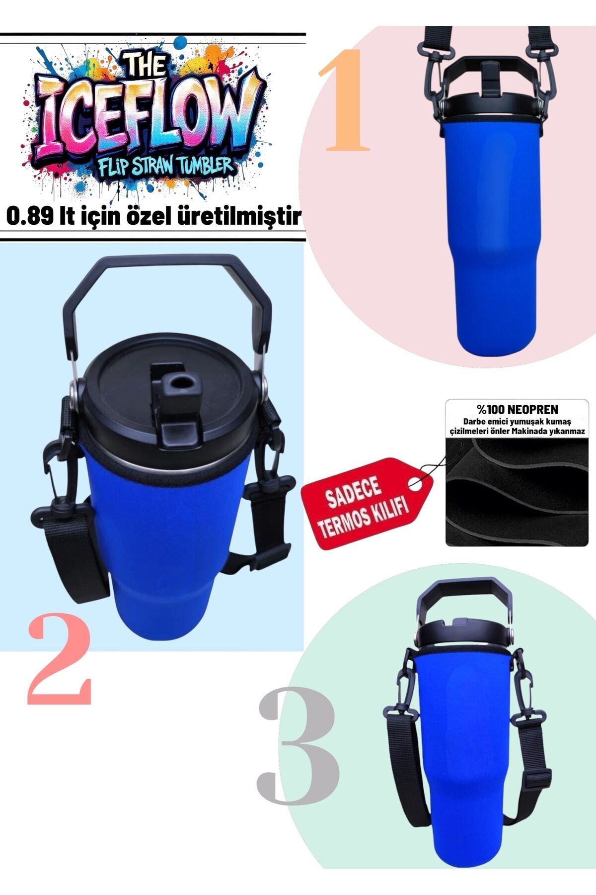 Flip Straw Tumbler 0.89 Lt Neopren Askılı Termos Kılıfı