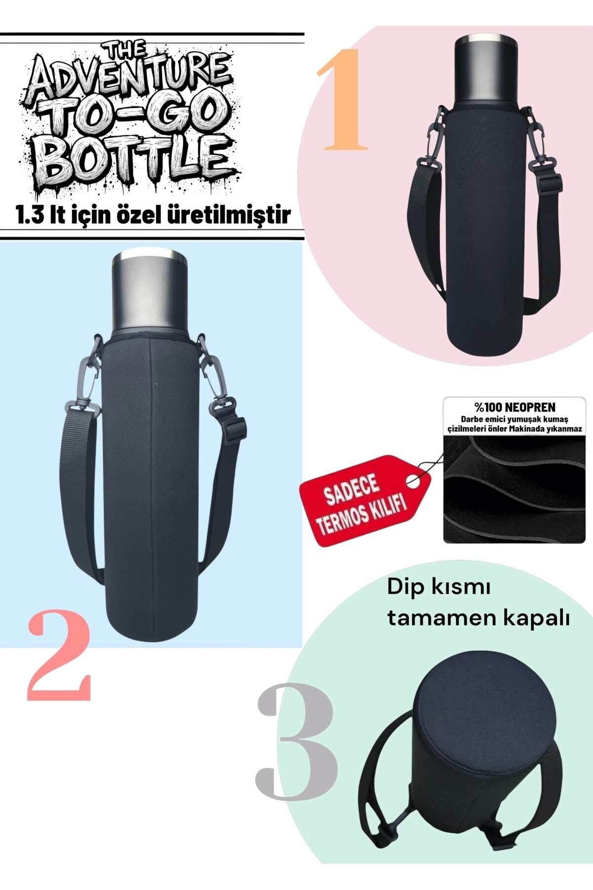 1.3 lt TO-GO BOTTLE neopren termos kılıfı ve Omuz Askısı