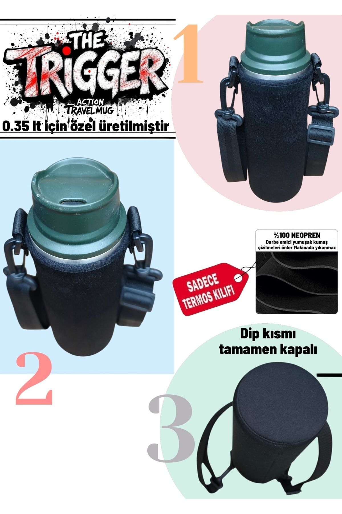 0.35 lt Trigger Action Neopren Termos Kılıfı Ve Omuz Askısı