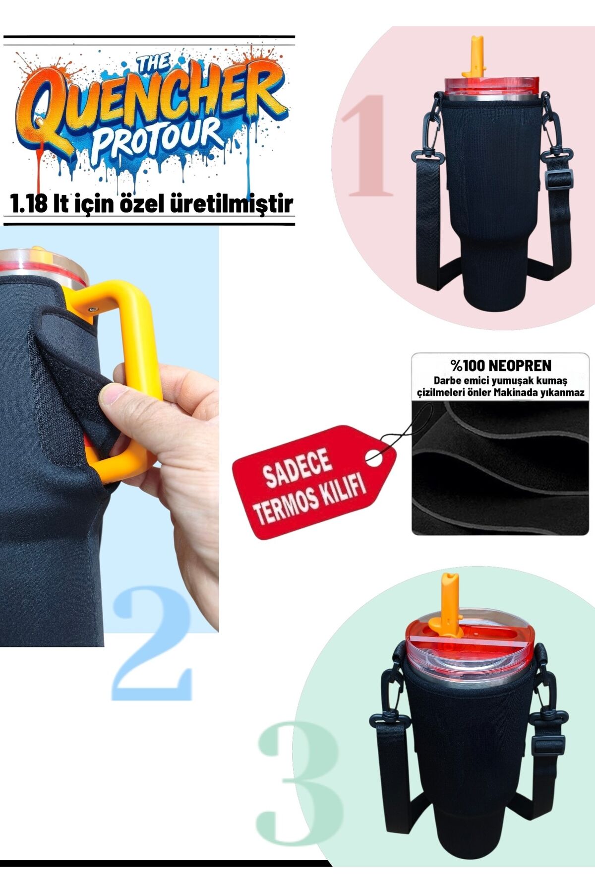 1.18 LT QUENCHER PİPETLİ Neopren Askılı Termos Kılıfı